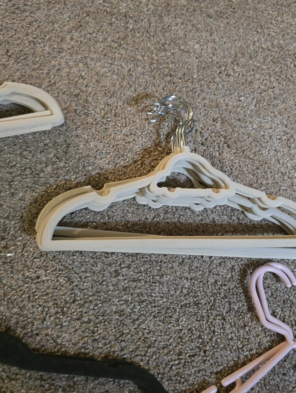 Assorted Kids Velvet and Plastic Hangers - White, Pink, Mint, Beige, Black